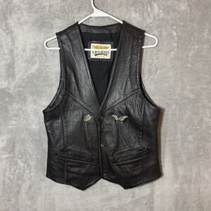 Open Road Womens Black Leather Biker Motorcycle Vest Sz S Western Snap Front